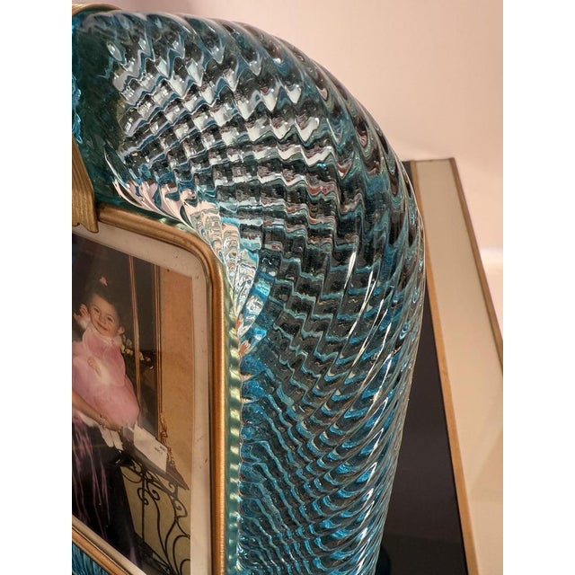 2000 - 2009 Sky Blue Twisted Photo Frame in Murano Glass and Brass, 2000 For Sale - Image 5 of 9