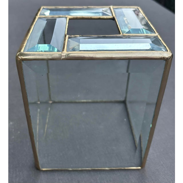 Transparent Vintage 1980s 24k Gold Leaded Beveled Glass Tissue Box Cover For Sale - Image 8 of 10