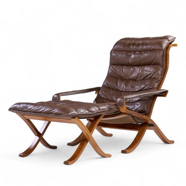 Mid-Century Modern Ingmar Relling for Westnofa Mid Century Leather Lounge Chair and Ottoman For Sale - Image 3 of 9