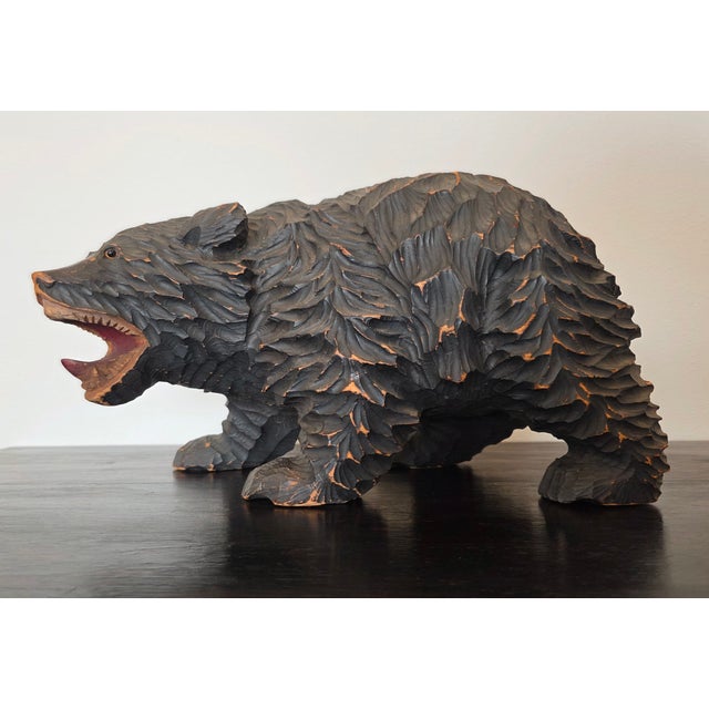Brown Large Vintage Indigenous Japanese Ainu Hokkaido Bear Figure Wood Carving For Sale - Image 8 of 18