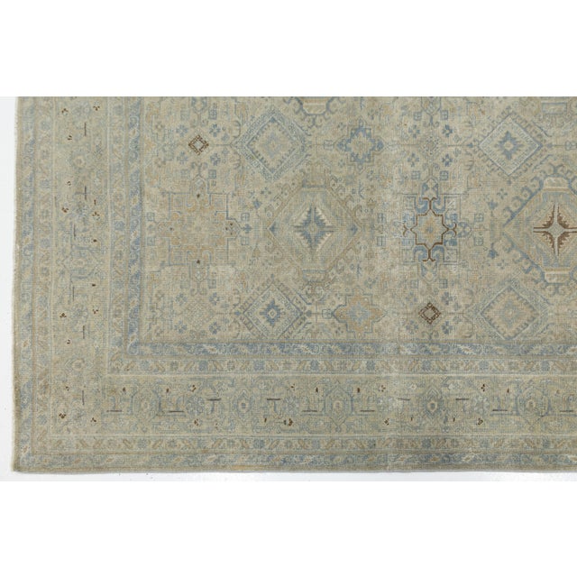 Beige Antique Heriz Rug – Hand-Knotted Wool, Geometric in Soft Earth Tones For Sale - Image 8 of 10