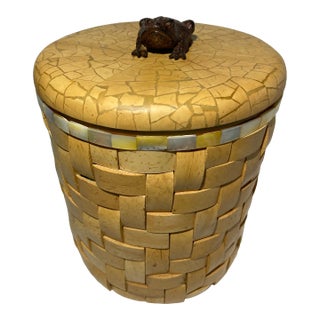 Vintage Wood and Shell Mother of Pearl Frog Ice Bucket - Euc For Sale