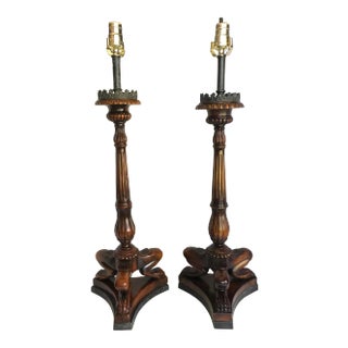 Mid 19th Century Carved Animalia Claw Lamps With Bronze Details - a Pair For Sale