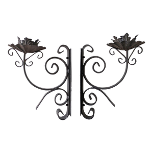 Vintage Spanish Revival Large Wrought Iron Candle Wall Sconces