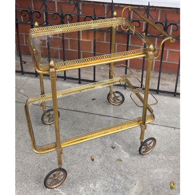 Vintage Maison Jansen Brass Drinks Trolley Bar Cart For Sale - Image 9 of 13
