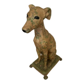 Vintage Plaster Sculpture of a Whippet on a Tasseled Cushion For Sale
