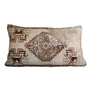 Classic Turkish Oushak Rug Lumbar Pillow – Handwoven Vintage Rug Cushion Case -19'' X 33'' For Sale