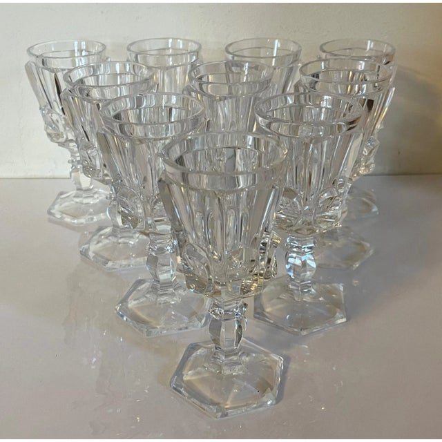 American Antique 19th Century American Classical Raised Panel Flint Crystal Wine or Sherry Glasses- Set of 10 For Sale - Image 3 of 13