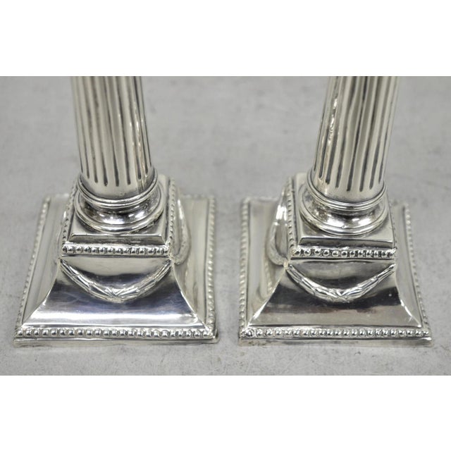 Vintage English Regency Silver Plated Classical Column Small Candlesticks - Pair For Sale In Philadelphia - Image 6 of 16