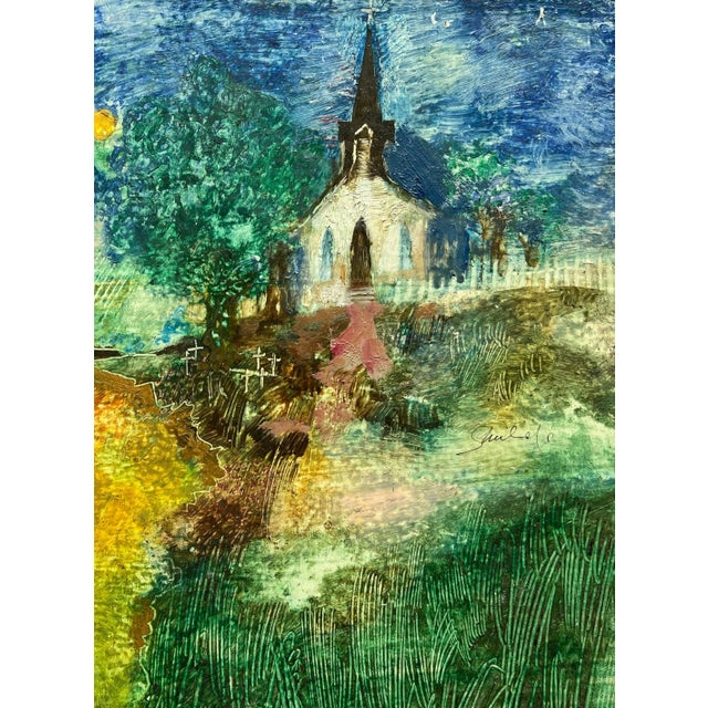 "Church on a Hill" Acrylic Painting on Board For Sale - Image 4 of 7