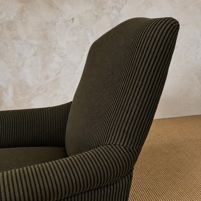 Wood Alma Accent Chair in Gabby Stripe Linen For Sale - Image 7 of 12