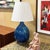Mid-Century Modern Italian ceramic table lamp with stunning blue glaze. The large, bulbous lamp is exemplary of Italian...