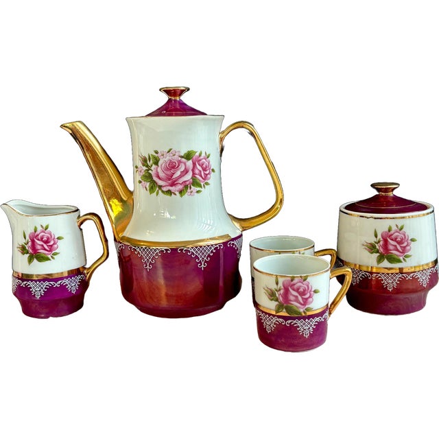 Vintage Vandel Japan Tea/Coffee Set with Iridescent Purple & Gold Details – 6 Pc Set This elegant vintage tea/coffee set...