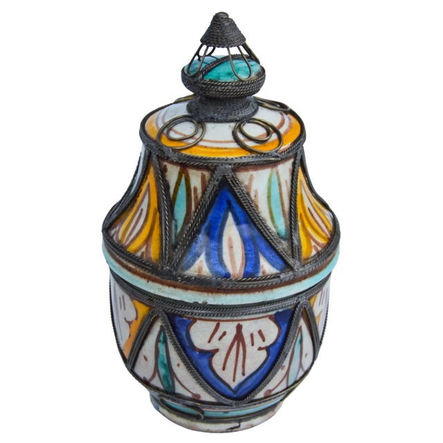 Moroccan Moroccan Lidded Jar For Sale - Image 3 of 7