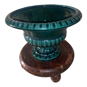 Vintage Hull Usa Green Drip Glaze Pedestal Bowl.