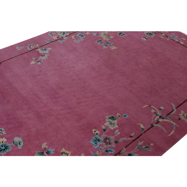 Art Deco Rug & Kilim Chinese Style Art Deco Rug in Pink with Colorful Floral Patterns - 10'x14' For Sale - Image 3 of 7