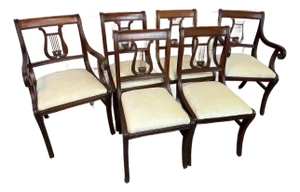 1940's Reupholstered Mahogany Kilsmos Lyre Back Dining Chairs (6)