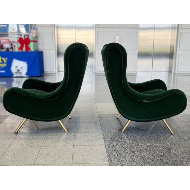 Mid 20th Century Marco Zanuso Green Velvet Mohair "Senior" Lounge Chairs - A Pair For Sale - Image 5 of 16