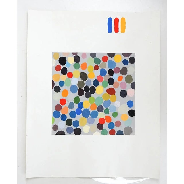 Late 20th century gouache on paper colorful abstract dots painting. Unsigned. Unframed, image size 7" square.