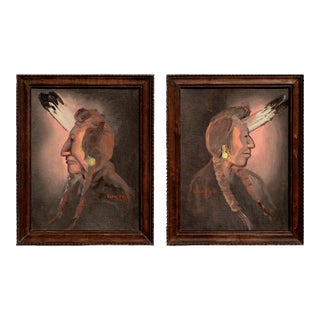 Pair of 1960s Native American Portraits by Victor S. Field For Sale