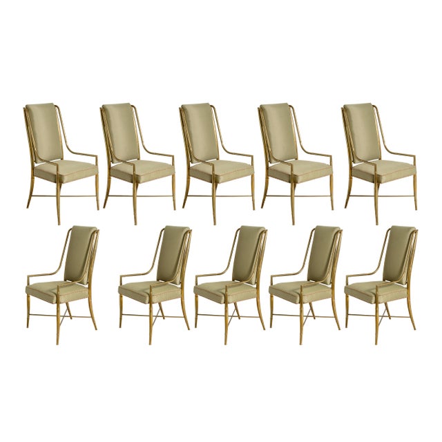 Just in, this Set of 10 Brass Faux Bamboo Imperial Chairs by Weiman Warren Lloyd for Mastercraft This set of classically...