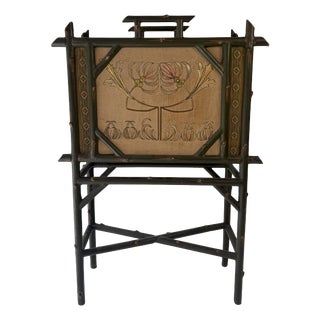 Chinoiserie-Style Magazine Rack in Wood and Silk, 1920s For Sale