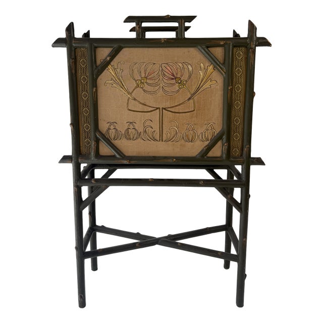 Chinoiserie-Style Magazine Rack in Wood and Silk, 1920s For Sale