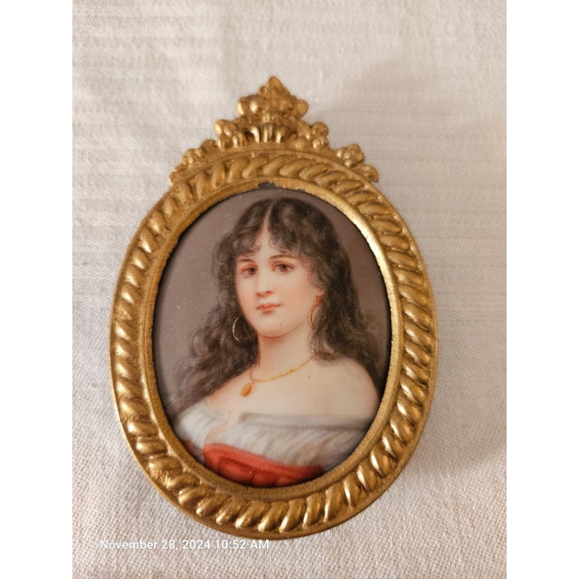 19th C Porcelain Miniature Portrait Young Woman W Dark Hair Signed Sherl For Sale - Image 12 of 12