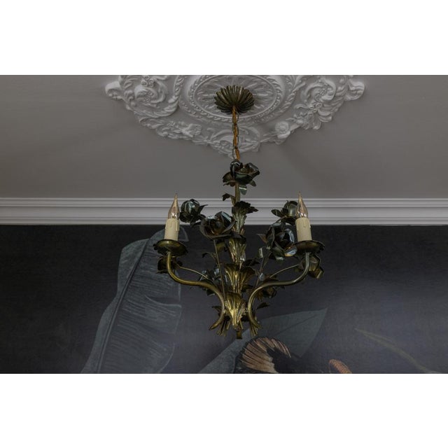 Metal Hollywood Regency Style Floral Three-Light Chandelier, France, 1970s For Sale - Image 7 of 18
