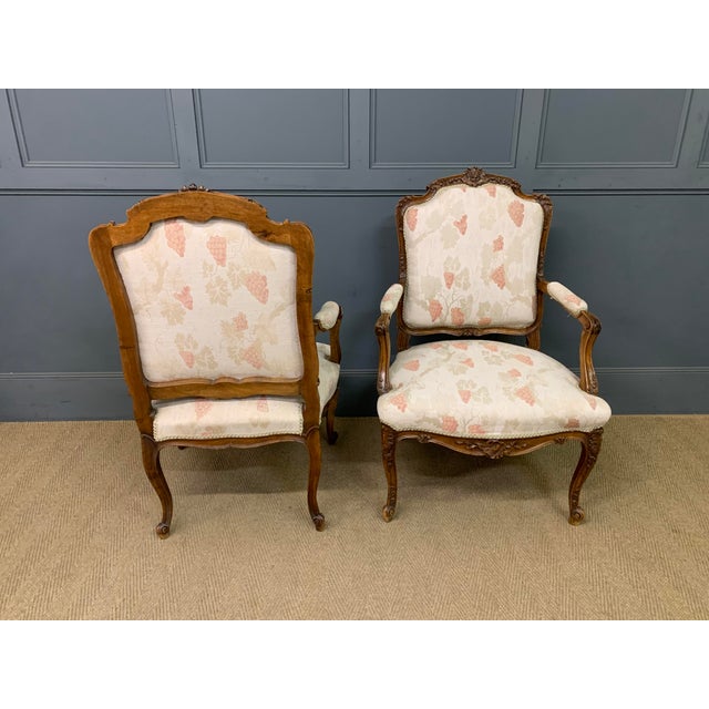 Wood French Carved Walnut Armchairs, 1910, Set of 2 For Sale - Image 7 of 17