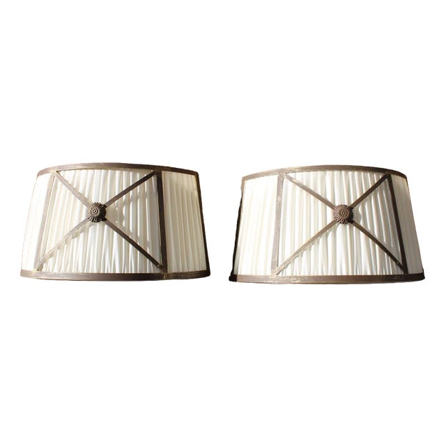 Wall Lamps in Brass & Silk, Italy, 1970s, Set of 2 For Sale