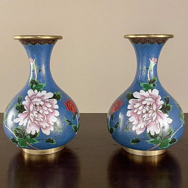 Pair Antique Cloissone Vases For Sale In Dallas - Image 6 of 13