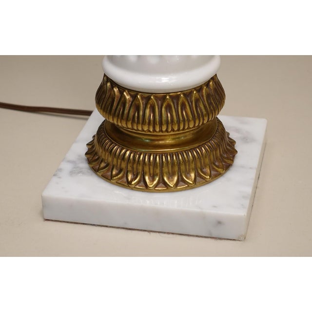 White 1960s Stiffel Neoclassical Hollywood Regency Porcelain Composite Style Column Marble Brass Table Lamps - a Pair For Sale - Image 8 of 13