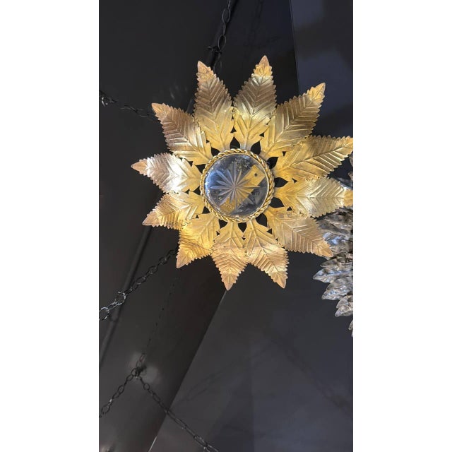1940s 1940s French Gilt Metal Sunburst Flush Mount Light Fixture For Sale - Image 5 of 7