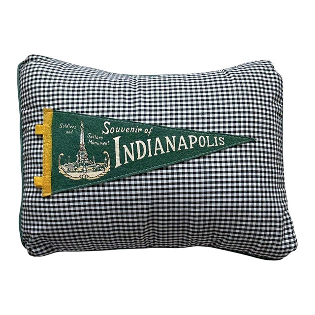 Indiana Indianapolis Vintage Pennant on New Woven Gingham Throw Pillow For Sale