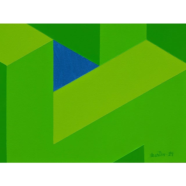 Green Austin Magruder Contemporary Lime Green & Blue Colorful Tessellated Geometric Abstract Painting, 2024 For Sale - Image 8 of 9