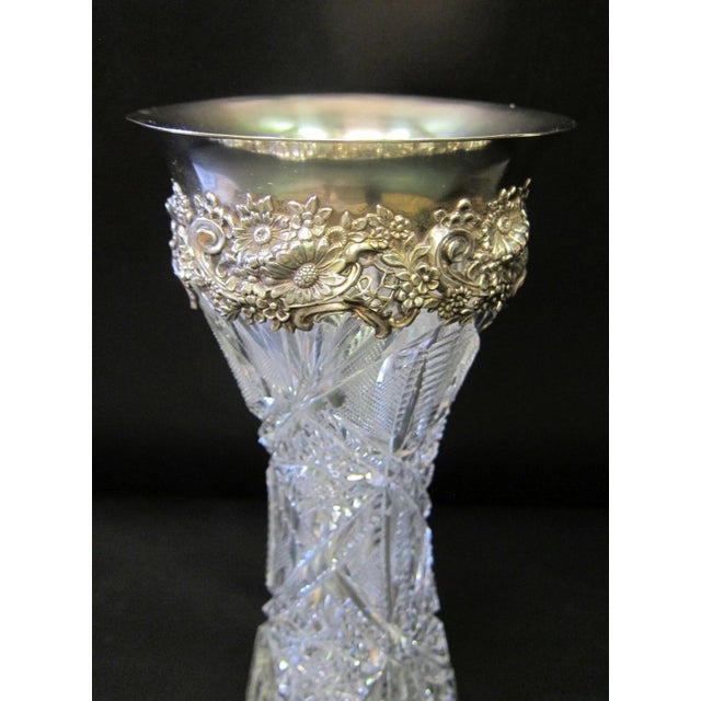 American 1920s American Brilliant Cut Crystal & Sterling Vase For Sale - Image 3 of 10
