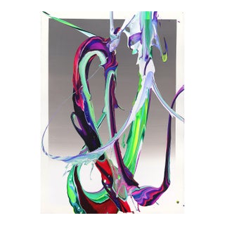 Avp_1035 - Colorful Textured Contemporary Abstract Painting on Paper Original Artwork by Alex Voinea For Sale