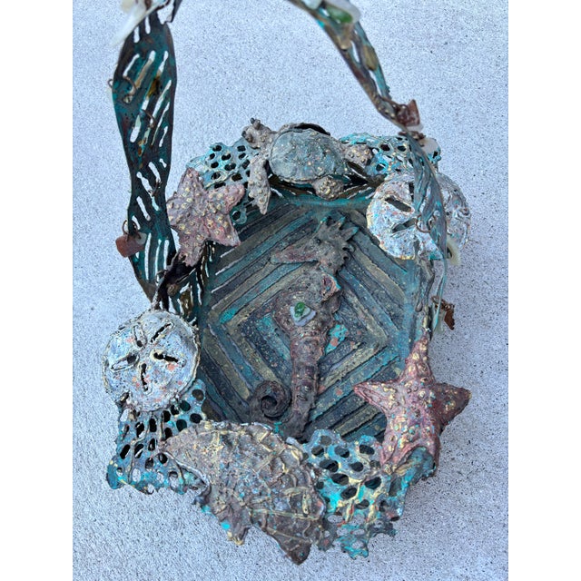 Trudi Gilliam Torch-welded Nautical Theme Basket with mixed metals and found glass pieces. Gilliam had a gallery in the...