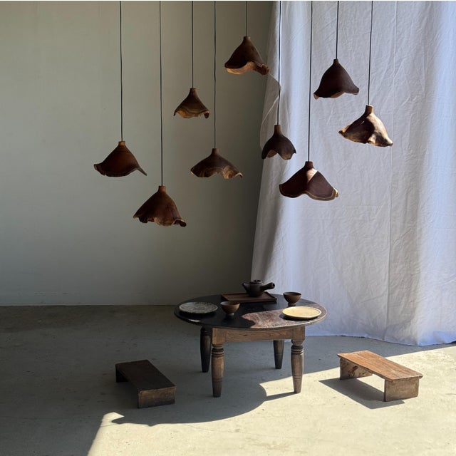 1980s Small Organic Teak Pendant Light with Hat, 1980s For Sale - Image 5 of 18