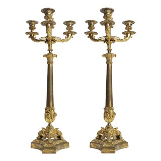 Empire Three-Layer Candelabra in Gilded Bronze, 1800s, Set of 2 For Sale