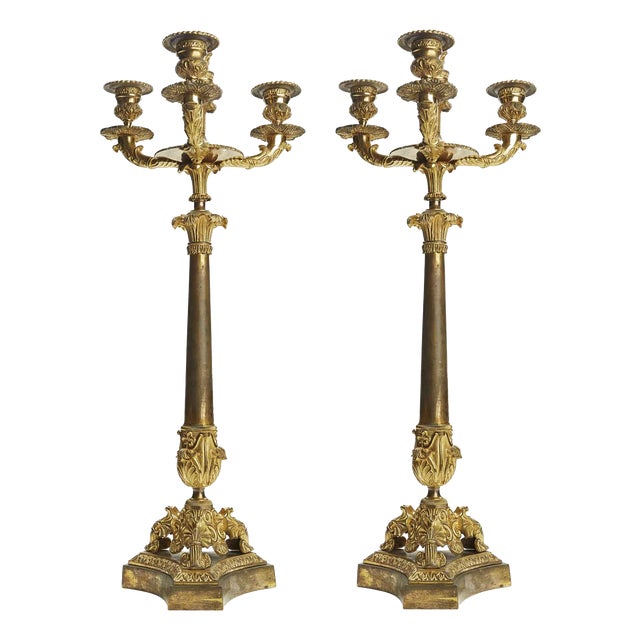 Empire Three-Layer Candelabra in Gilded Bronze, 1800s, Set of 2 For Sale