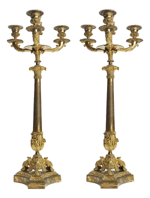 Empire Three-Layer Candelabra in Gilded Bronze, 1800s, Set of 2