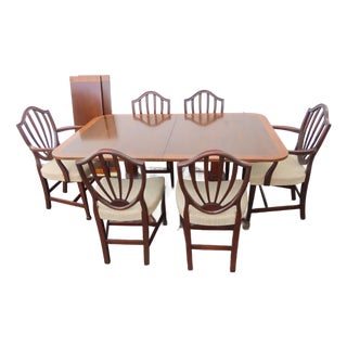 Mahogany Set of Dining Table Six Shield Back Chairs and 2 Leaves 6563 For Sale