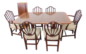 Mahogany Set of Dining Table Six Shield Back Chairs and 2 Leaves 6563
