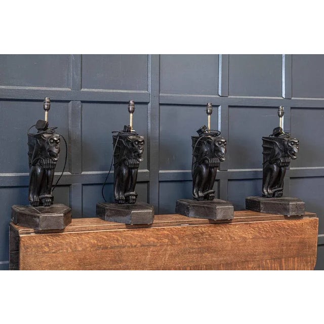 Wood Ebonised Carved Winged Serpent Gargoyle Table Lamp, 19th Century For Sale - Image 7 of 13