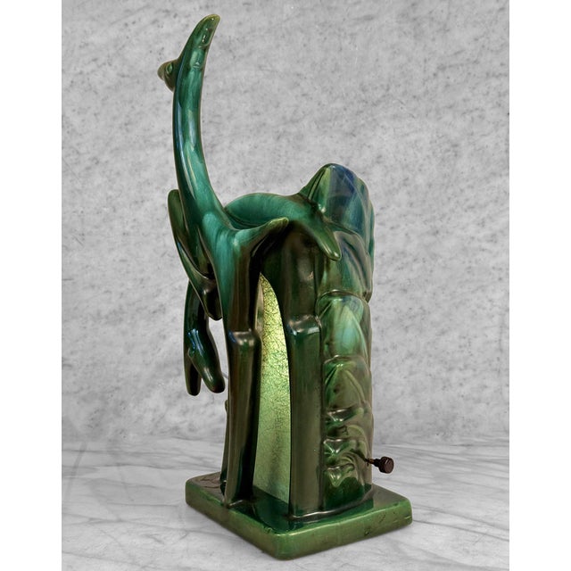 1950s Mid-Century Abstract Art Deco Green Ceramic Gazelle Tv Lamp For Sale - Image 5 of 9