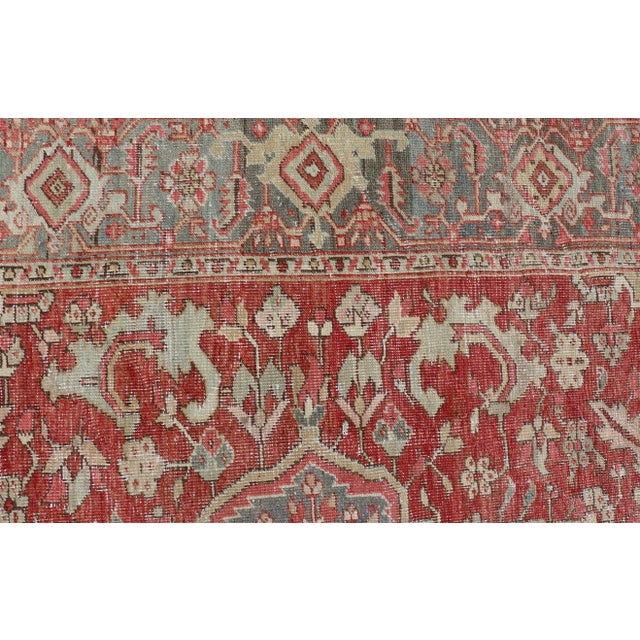 Textile Antique Heriz Rug With All-Over Floral Medallion Design in Traditional Colors 7'7 X 10'5 For Sale - Image 7 of 11