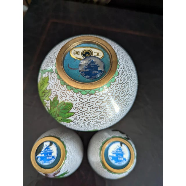 1980s Chinese 'Zi Jen Cheng' Cloisonne Vases - Set of 3 For Sale - Image 10 of 12