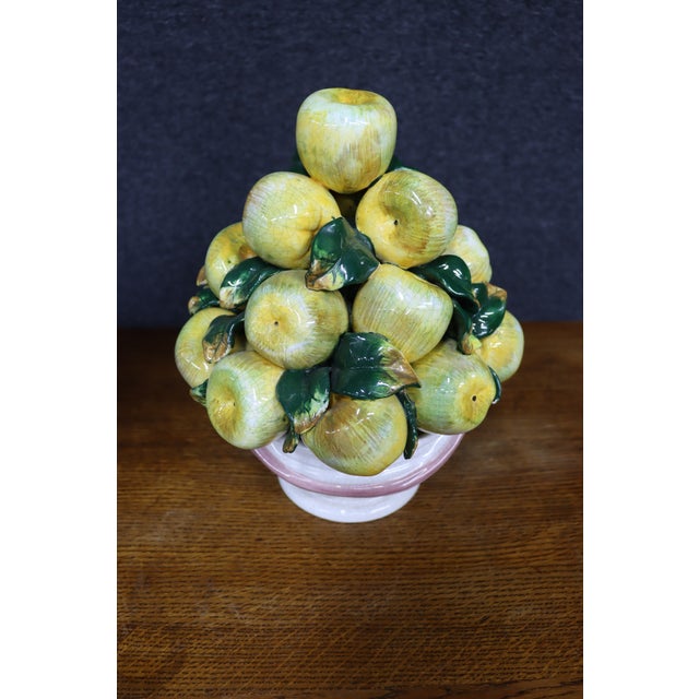 Ceramic Italian Ceramic Apple Fruit Centerpiece on Pedestal For Sale - Image 7 of 8